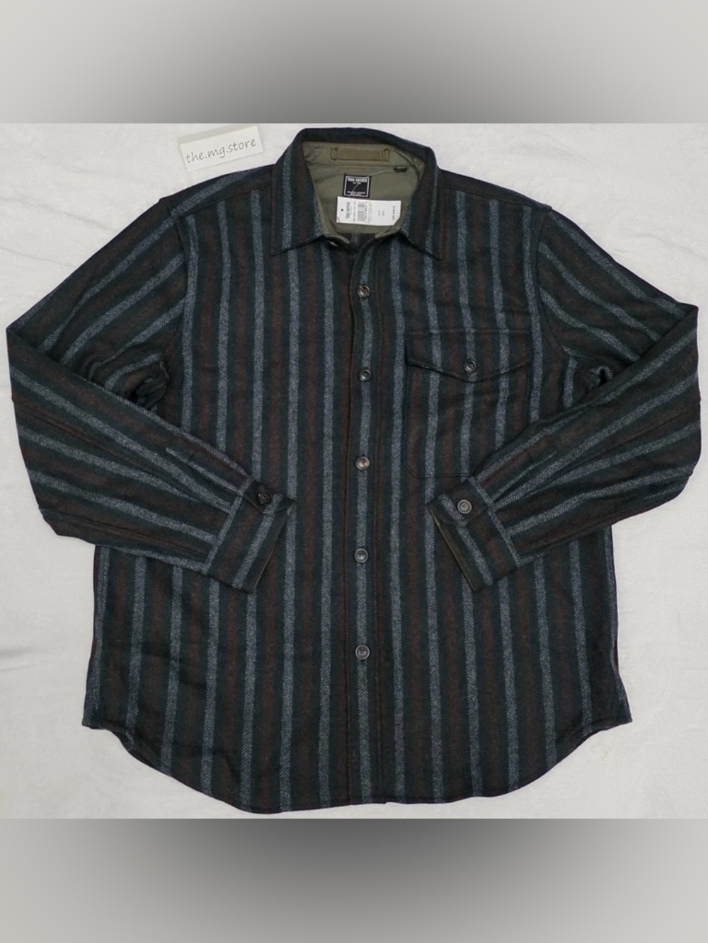 Todd Snyder Dark Green and Black Striped Long-Sleeve Shirt